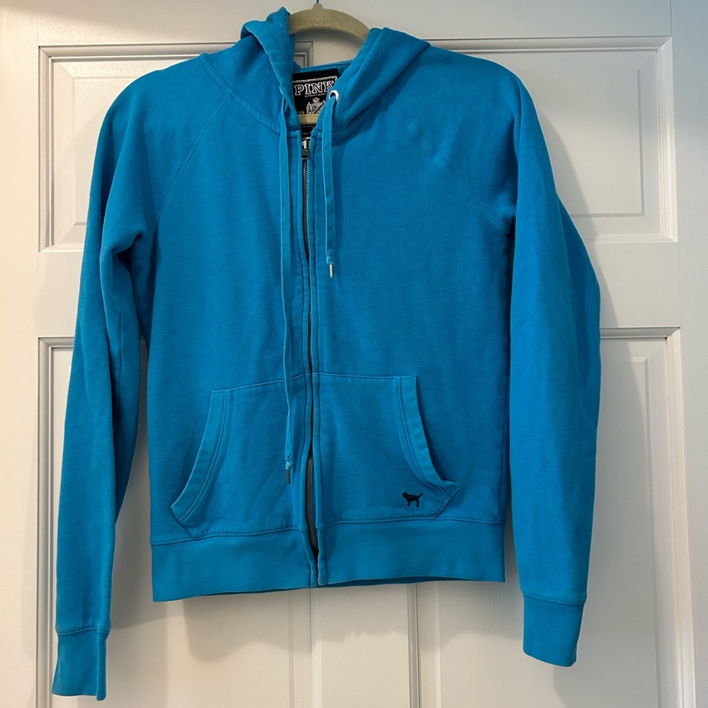 Pink unisex hoodie jacket zip up, size S, color blue